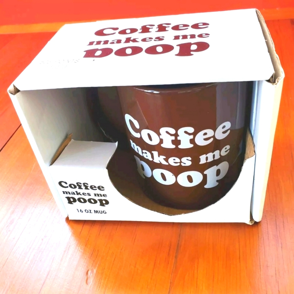 Brand NEW In Box "Coffee Makes Me Poop" Large Wide 16 Oz Coffee Tea Mug Brown